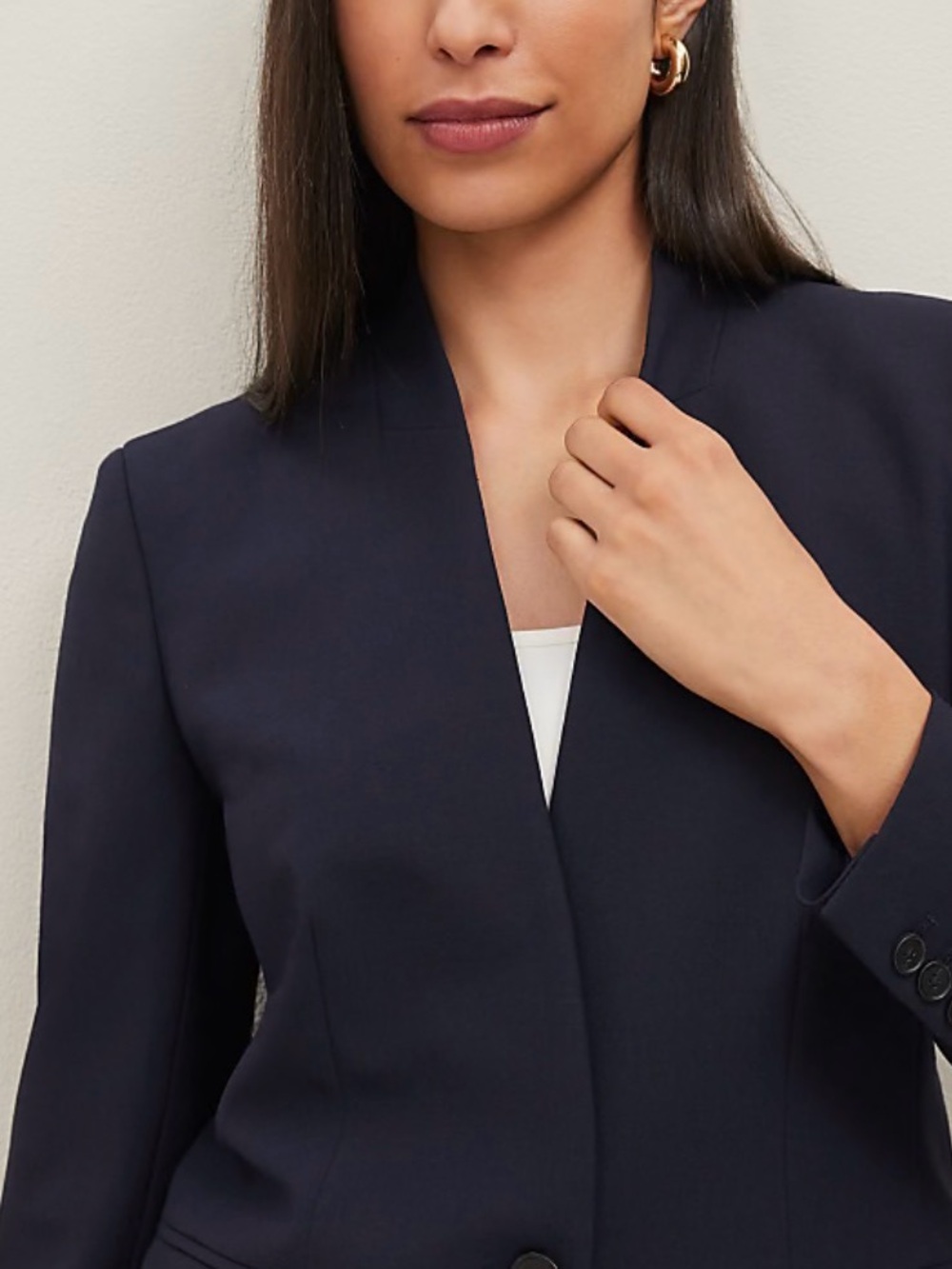 Ann Taylor Collarless Navy Blazer in Seasonless Stretch size 4 - Picture 3 of 8